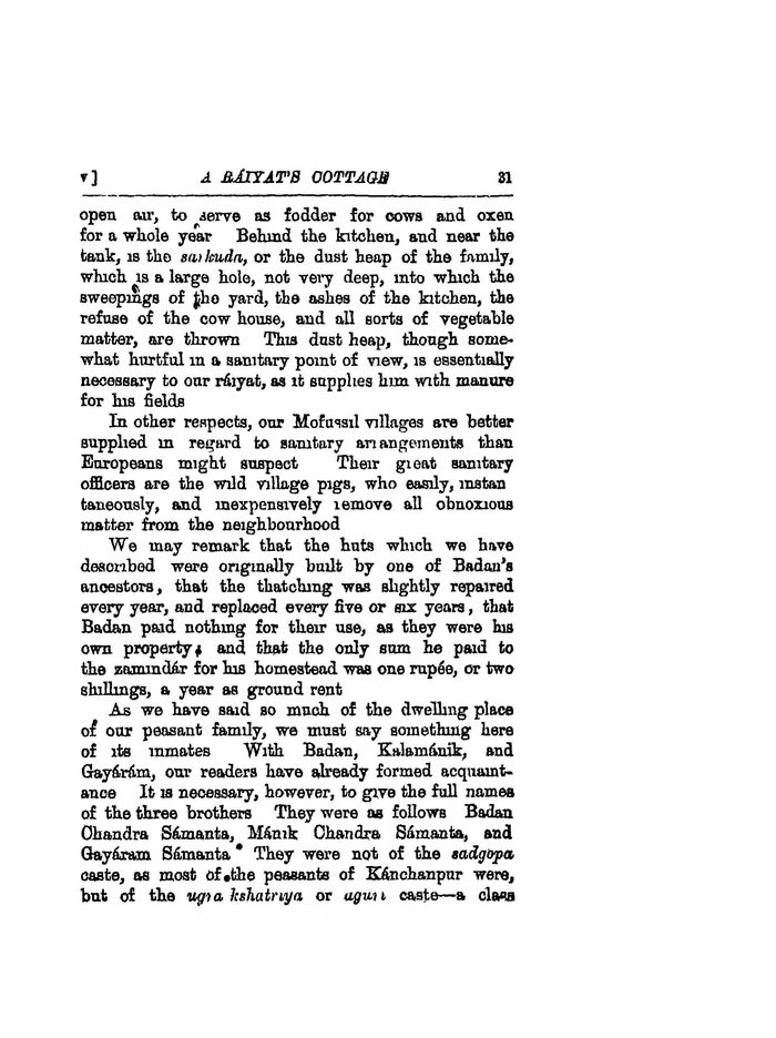 Page 31 of Bengal Peasant Life, in which the narrator names the three Samanta brothers and places them in the ugra kshatriya or aguri caste